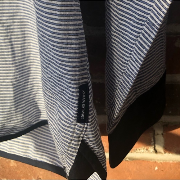 A/X Armani Exchange Men’s slim fit Navy pinstripe shirt with navy trim. - Picture 6 of 7